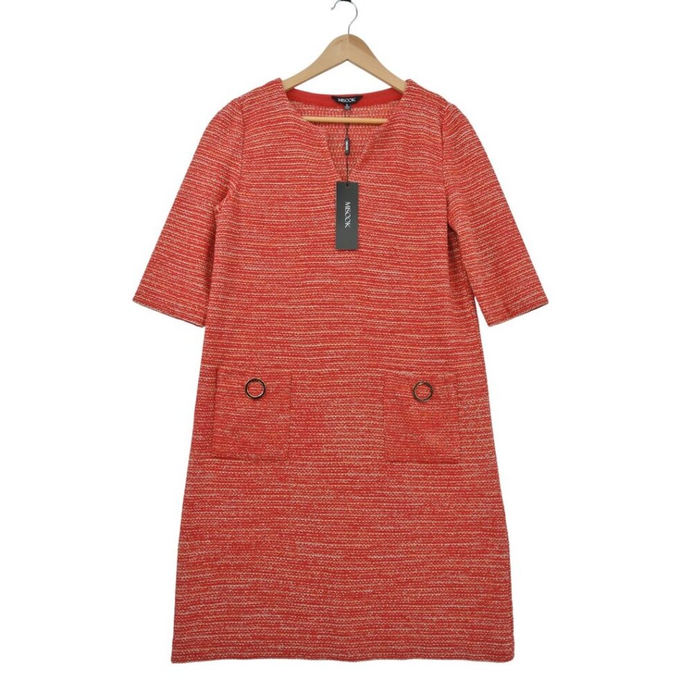 Misook‎ Orange Textured Signature Knit Short Sleeve Sheath Dress Size S NWT